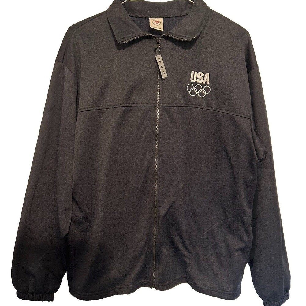 USA Olympics Track Jacket X Large Lightweight Full Zip Pockets Rings Dark Blue